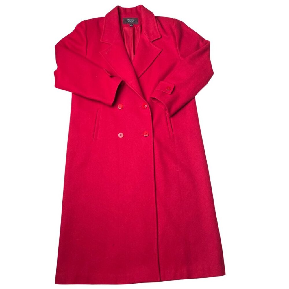 Vintage Red Wool Stephanie Mathews Winter Coat, Double Breasted